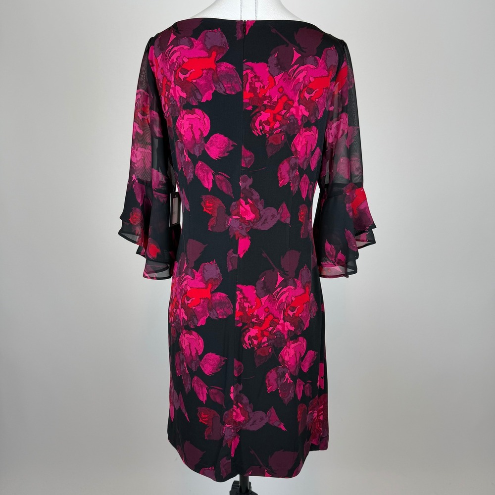 NWT Jessica Howard Black Pink Floral Bell Sleeve Sheath Cocktail Dress Size 16P - Picture 5 of 10